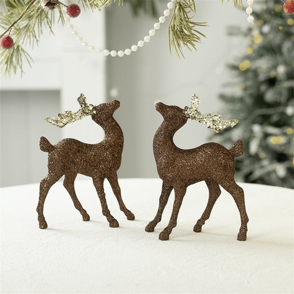 2 Pcs Glitter Reindeer Decoration Ornaments Photo Props Ornaments Decoration Indoor Home Decor 2.7x4.7 in