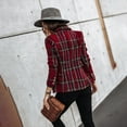 thumbnail image 4 of ZEHJUHAN Women's Double-Breasted Check Blazer - Plaid Trench Style Long Sleeve Coat for Office & Casual Wear Wine Red，S, 4 of 6