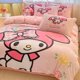 thumbnail image 1 of Sanrio Cute My melody Kuromi Hello Kitty Cinnamoroll invierno estampado de dibujos animados leche terciopelo sábanas y fundas de edredón conjunto de tres piezas, 1 of 5