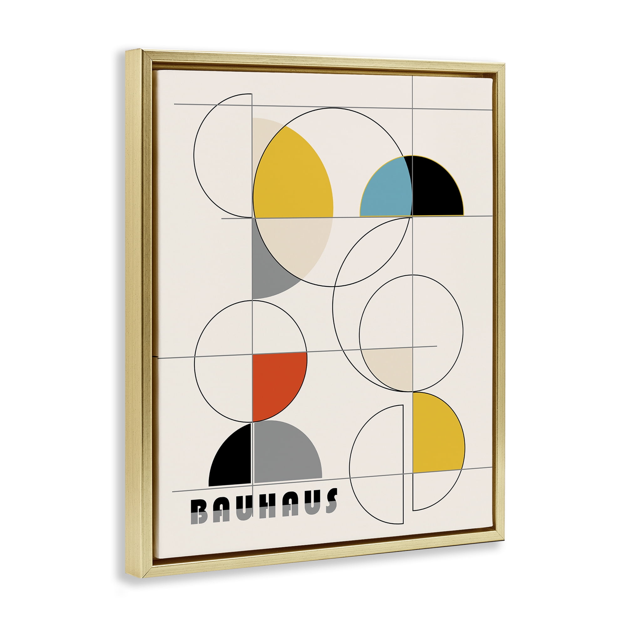 Stupell Industries Bauhaus Movement Geometrics Abstract Painting Gold Floater Framed Canvas Art Print Wall Art, 17 x 21