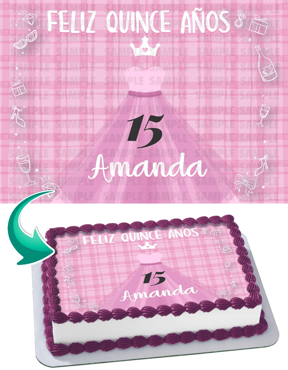 QuinceaÃ±era, 15 AÃ±os - Edible Cake Topper - 11.7 x 17.5 Inches 1/2 Sheet  rectangular - Walmart.com