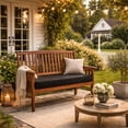 thumbnail image 1 of CorLiving Miramar Hardwood Outdoor Bench with Seat Cushion, High Slatted Back and Armrests, Brown/Black, 1 of 9