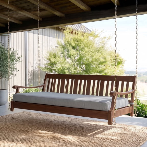 Crestwood Garden Marlow Mahogany Wood Outdoor Swing Daybed, Oyster Cushion