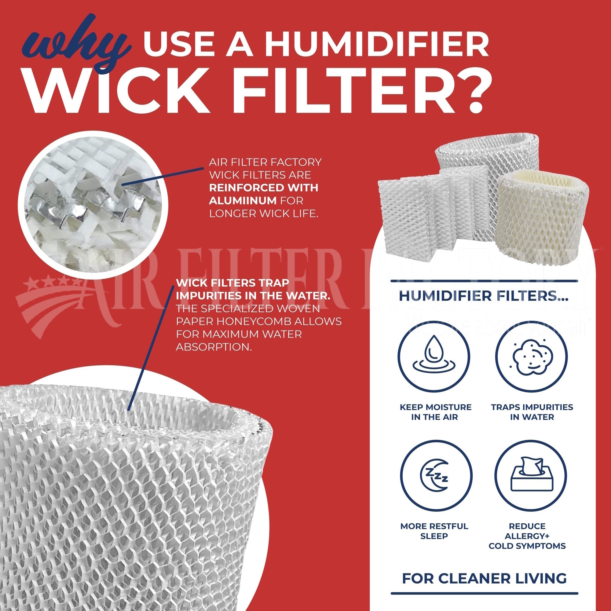 2 Pack Air Filter Factory Replacement for RH1300 ReliOn Humidifier Wick Filters 2-Pack