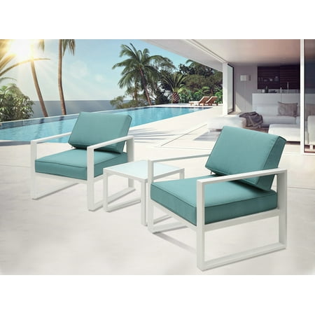 Superjoe 3 Pcs Outdoor Patio Furniture Sets Aluminum Frame Patio Chairs Conversation Set with Coffee Table White