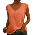 thumbnail image 2 of Femmes Tops Mode Solide Couleur Cap Manches V Cou Décontracté en Vrac Manches Courtes T-Shirt Top Armée Vert L, 2 of 6