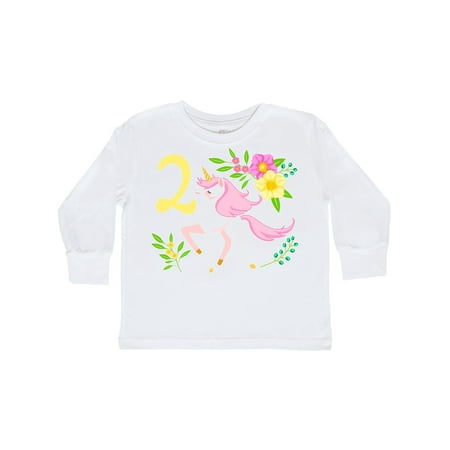 

Inktastic Second Birthday Pink Unicorn with Flowers Gift Toddler Boy or Toddler Girl Long Sleeve T-Shirt