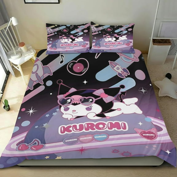 Kuromi Themed Bed Sheet Set Three Piece Set 53x79 Inches Comfortable And Skin Friendly Unique Design Creating A Star Studded Night
