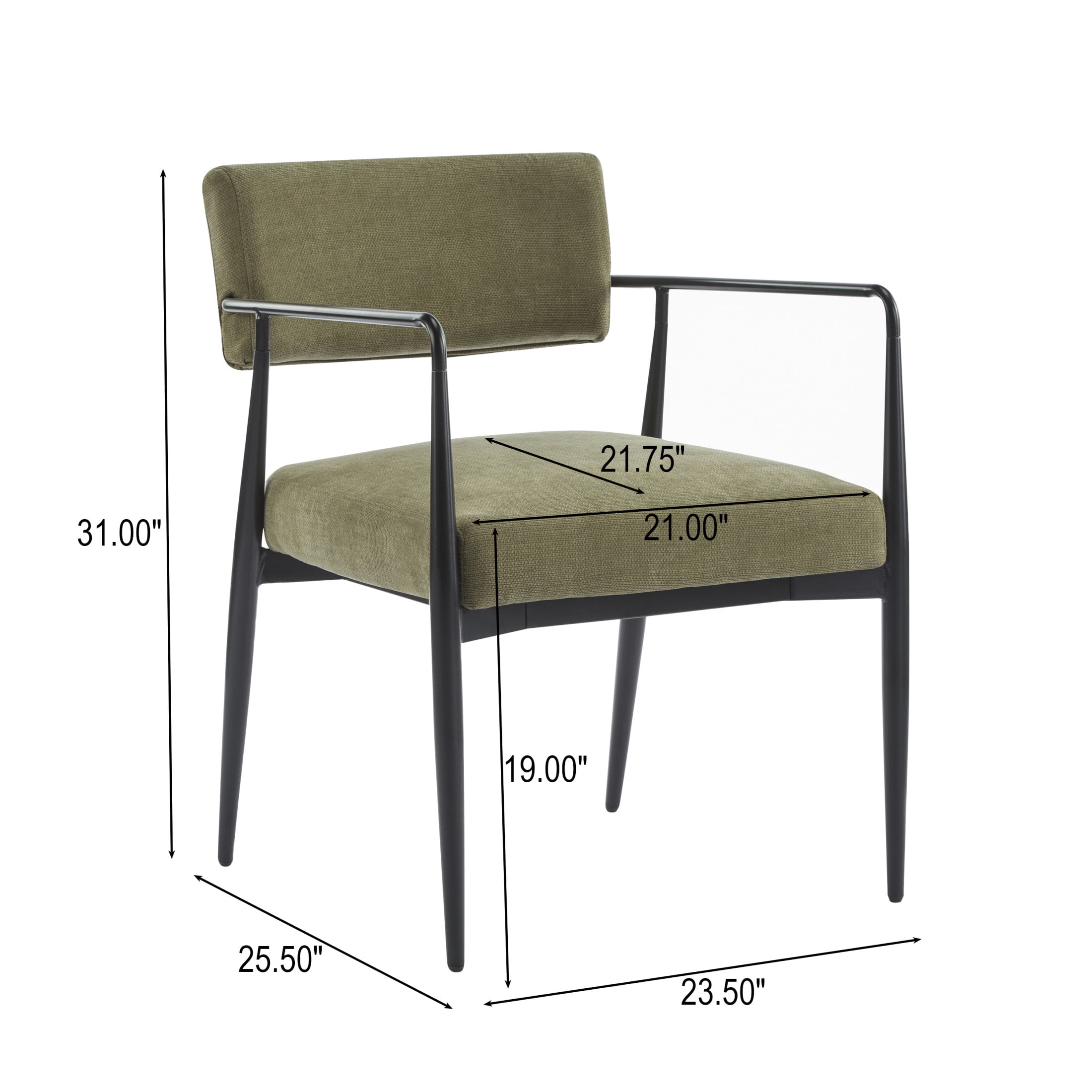 Christopher Knight Home Industrial Upholstered Armchair with Black Metal Frame, Olive Green, Set of 2