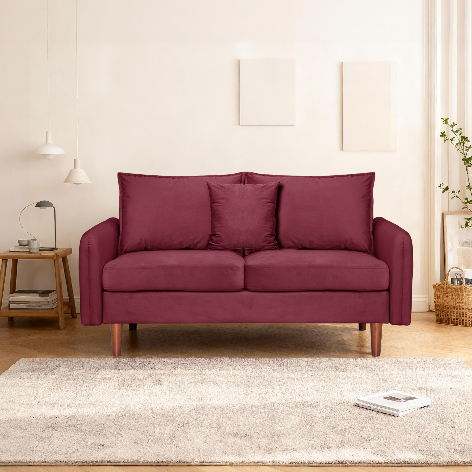 56.1" Modern Mid-Century Velvet Loveseat, Velvet Upholstery,Compact Sofa with Wooden Legs