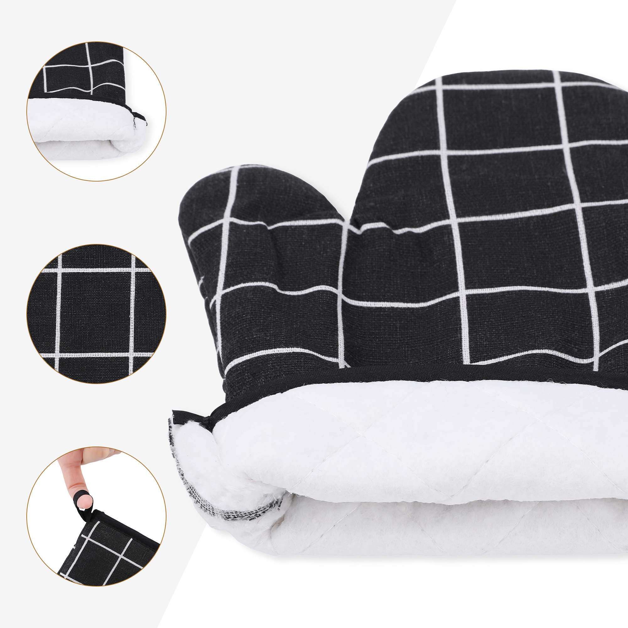 Unique Bargains Heat Resistant Oven Mitts and Pot Holders Sets 4 Pcs Black 10.6x6.7 Inch