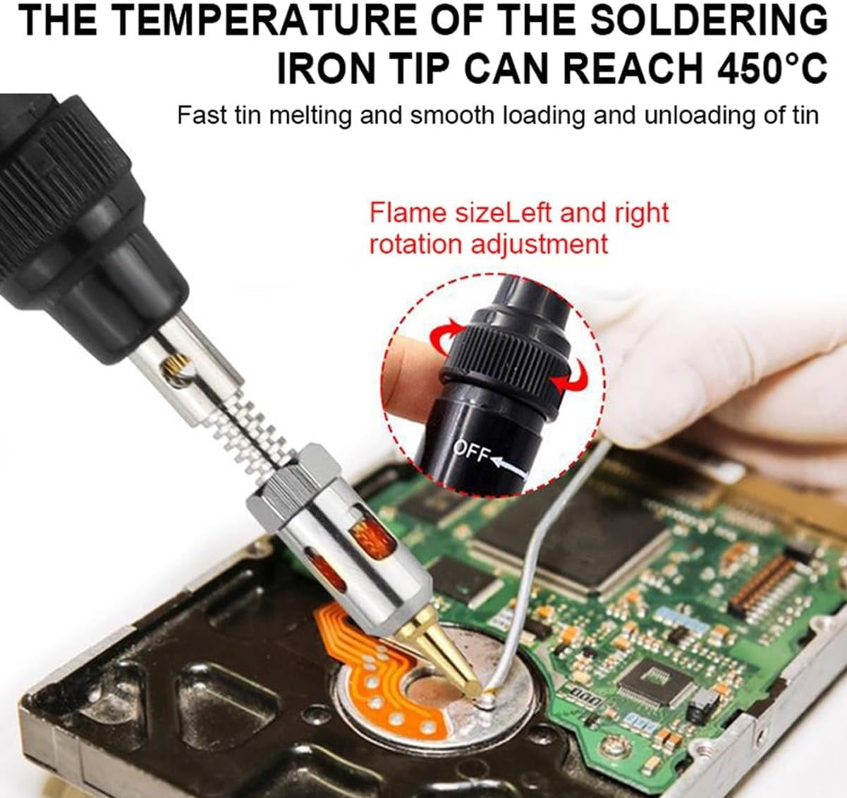 4 in 1 Portable Soldering Iron Kit, Cordless Multipurpose Butane Gas Soldering Iron Kit, Mini Adjustable Temperature 210-450℃ Welding Torch Tool, for Home Electronics Repair, Automotive (2PCS)