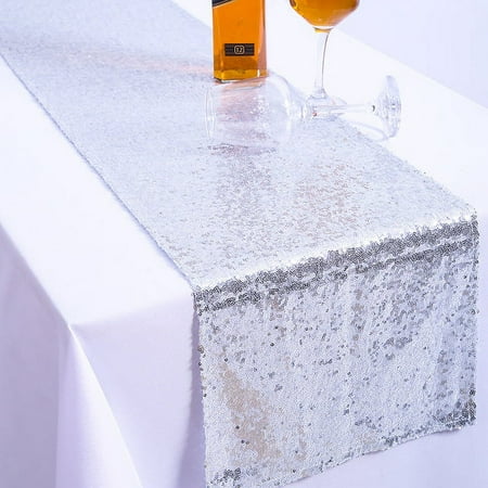 

Touiyu Glitter Net Table Runners Sparkly Sequin Wedding Centerpiece Birthday Baby Shower Party HomeDecor(11 x 118inches)（Color:Silver)