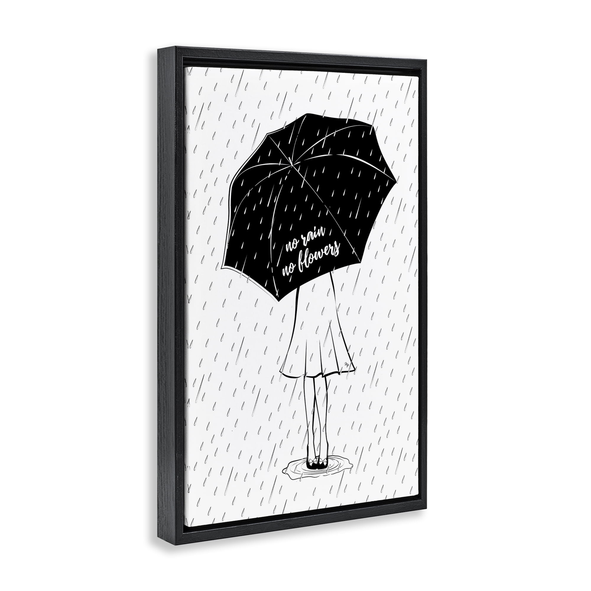 Stupell Industries No Rain No Flowers Novelty Painting Black Floater Framed Art Print Wall Art, 21 x 31