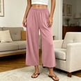 thumbnail image 2 of Women Pajama Pants Solid Soft Fabric Wide Leg Draped Elastic Waist Summer Outer Wear Sleep Bottom, 2 of 5
