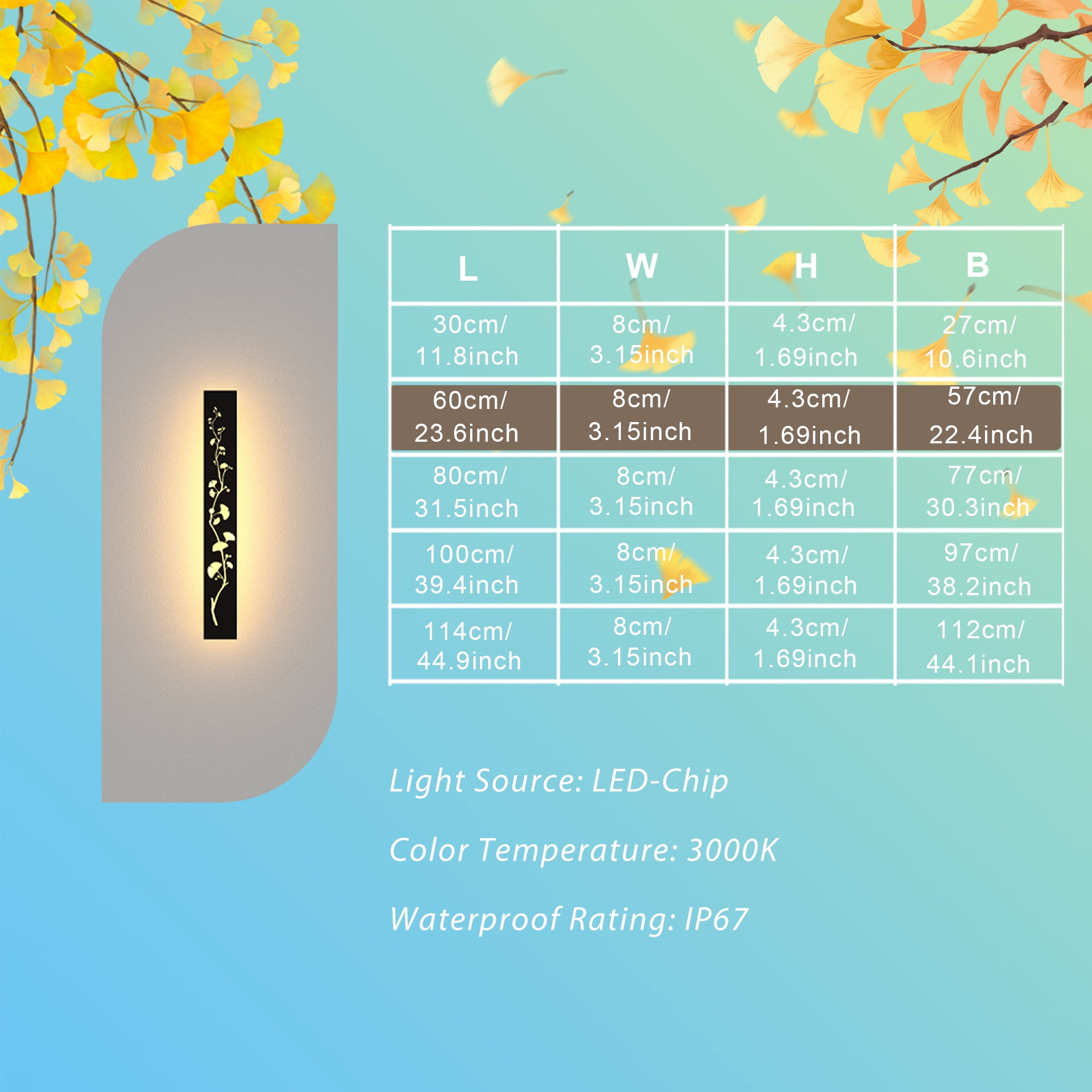 1 Pack 23.6inch-Black waterproof outdoor wall light, modern outdoor LED long wall light waterproof wall light, porch light, outdoor 3000K wall light, suitable for villas, courtyards, gardens, garages