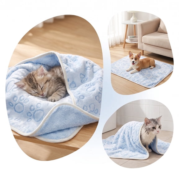 PNNJI Pet Blanket, Embossed Flannel Multi Purpose Use for Crate Couch and Car, Dog Cat Mat Blue 15.75x23.6in
