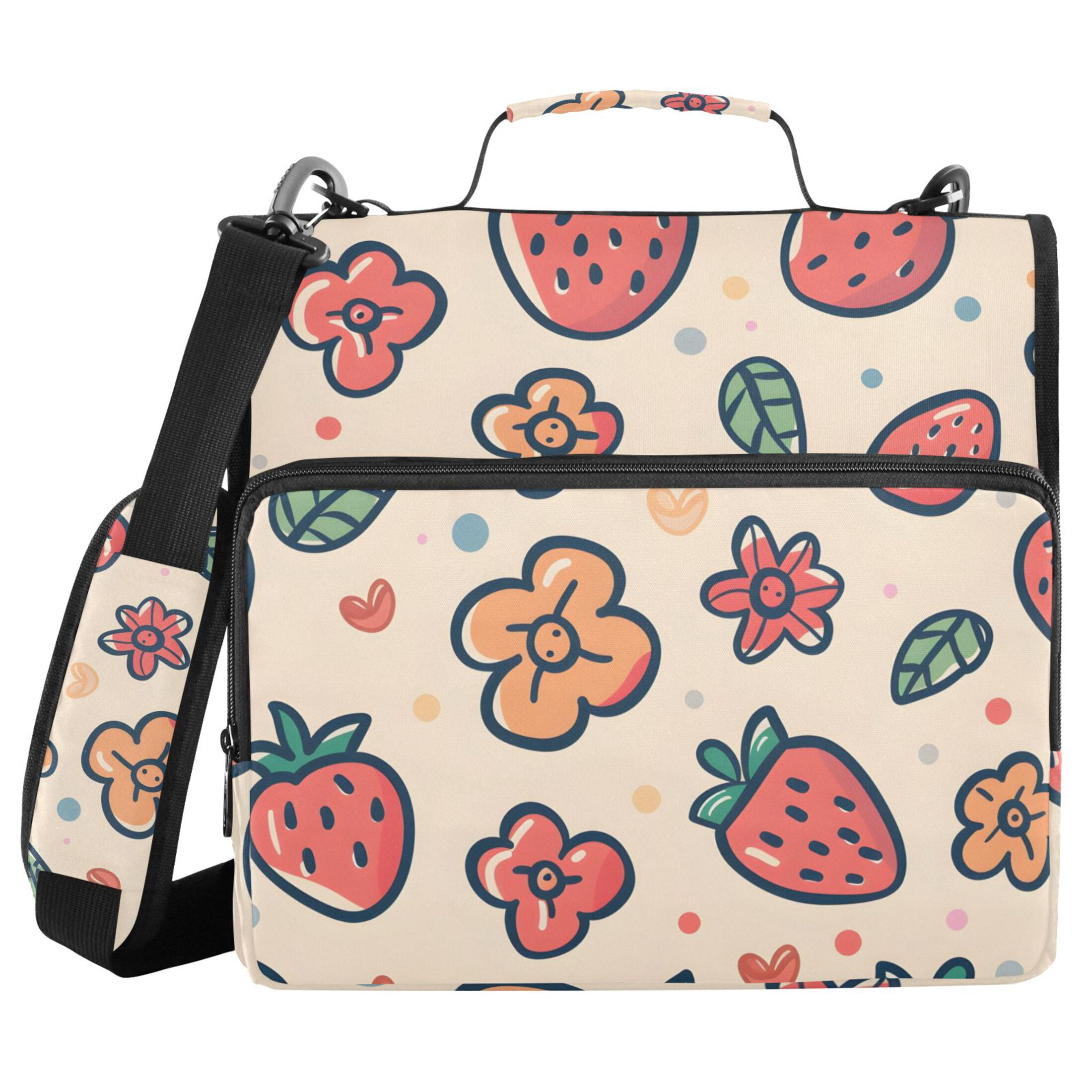 ALAZA Zipper Binder Cute Strawberry 3 Ring Trapper Keeper File Folder Organizer Bag