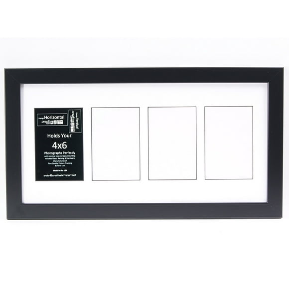 Creative Letter Art 4” x 6” Multiple Opening Picture Frame Collage with 4 holes, Manhattan Black Frame with 10 x 20-inch White Mat, Full-Strength Glass, Photo Collage for Wall, 4 Openings