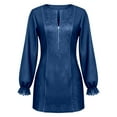 thumbnail image 5 of IWRICH Suede Mini Dress V-Neck Zip-Up Western Cowgirl Dress Long Sleeve Suede Dresses Vintage Western Dresses Navy XS, 5 of 5