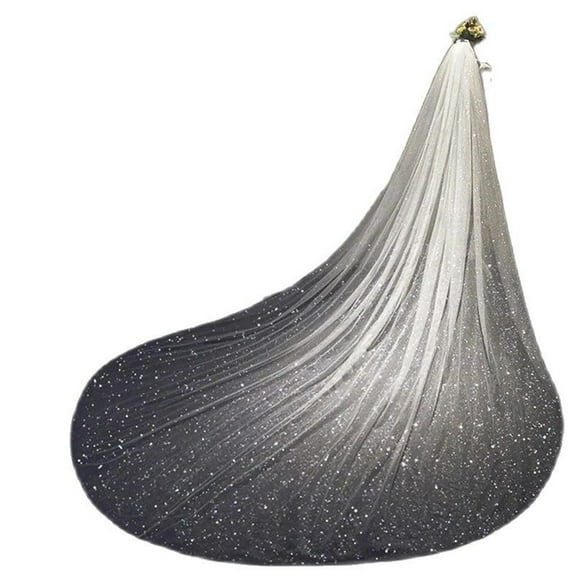 Sparkly Cathedral Wedding Veil with Glitter Tulle, 1-Tier Long Bridal Veil with Comb