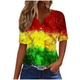 thumbnail image 2 of Shirts for Women under $5 Short Sleeve V-neck Button Up Independence Day Printed Shirt Multicolor, 2 of 5