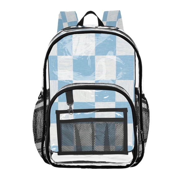 PVC Transparent Backpacks Clear Backpack for Travel and Outings Light Blue and White Checkered
