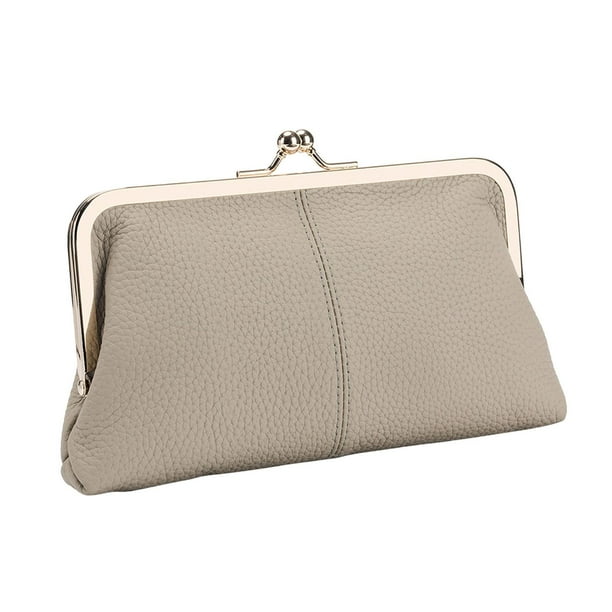 Cartera de mano elegante para mujer, con cierre de beso, ligera y con ranuras para tarjetas, para noche. Gris