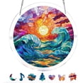 thumbnail image 2 of erdimoy Stained Glass Ocean Wave Sunset Acrylic Sun Catcher Jigsaw Puzzle, 7.4 Inch Window Hanging Rainbow Light Prism Ornament Mother's Day Gift Home Garden Coastal Decor, 2 of 6