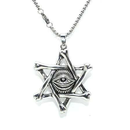 PikaLF Six-Pointed Star Necklace for Men, Evil Eye Cross Pendant Necklace with 25.6” Chain, Vintage Eye Totem Amulet Necklace, Hip Hop Necklace, Punk Rock Jewelry Gift for Men