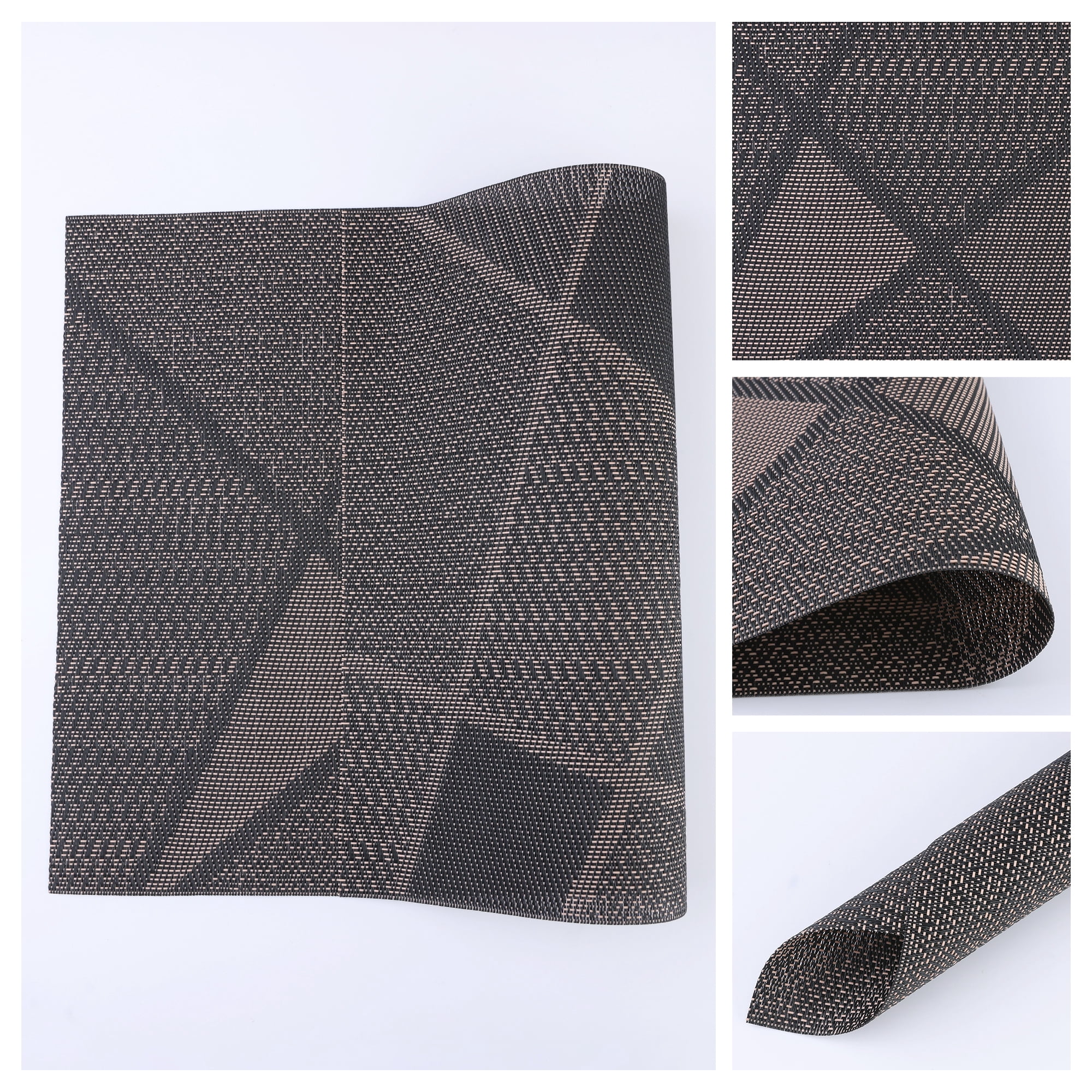 Unique Bargains Set of 6 Solid Design Placemats for Kitchen Dining Table Decor Black