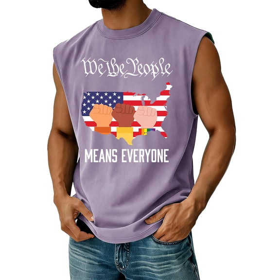 Iaqnaocc Pride Tank Tops Men American Flag Stars Pride T-Shirts Outfits We The People Rainbow Graphic Sleeveless Shirts Equality Tee Tops Light Purple S