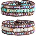 thumbnail image 1 of GHSDFBB Boho Handmade Natural Stone Bead 3 Row Wide Wrap Wrist Statment Bracelet Jewelry Collection, 1 of 7