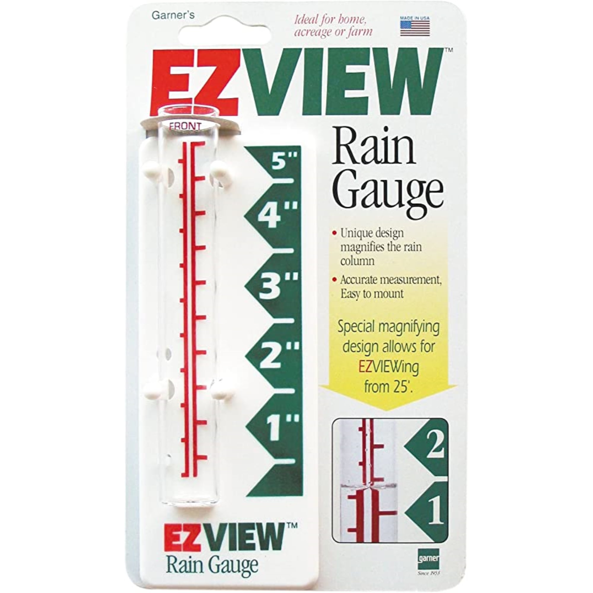 5 Inch Capacity Easy Read Magnifying Rain Water Gauge Size 12.5 Inch Weather 