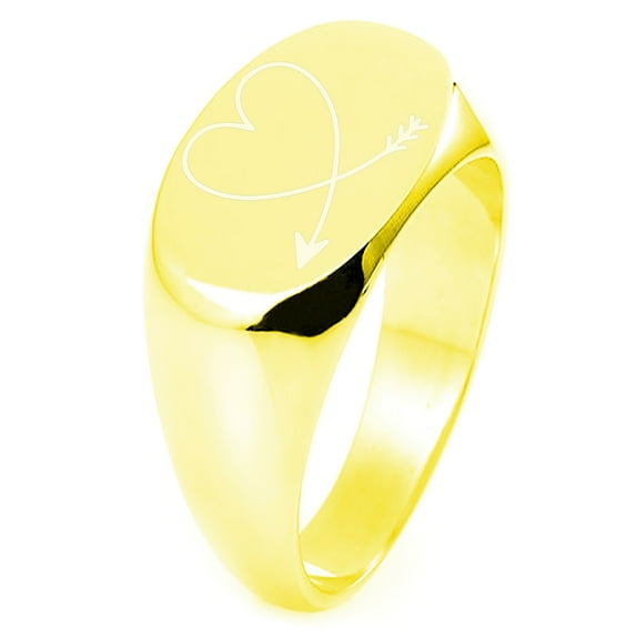 Sterling Silver Heart Love Arrow Engraved Oval Flat Top Polished Ring