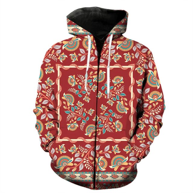 Sudadera con capucha con cremallera y estampado floral 3D exótico retro para hombre, chaquetas de moda, sudaderas divertidas y geniales, tops de hip hop, sudaderas con capucha de calle.