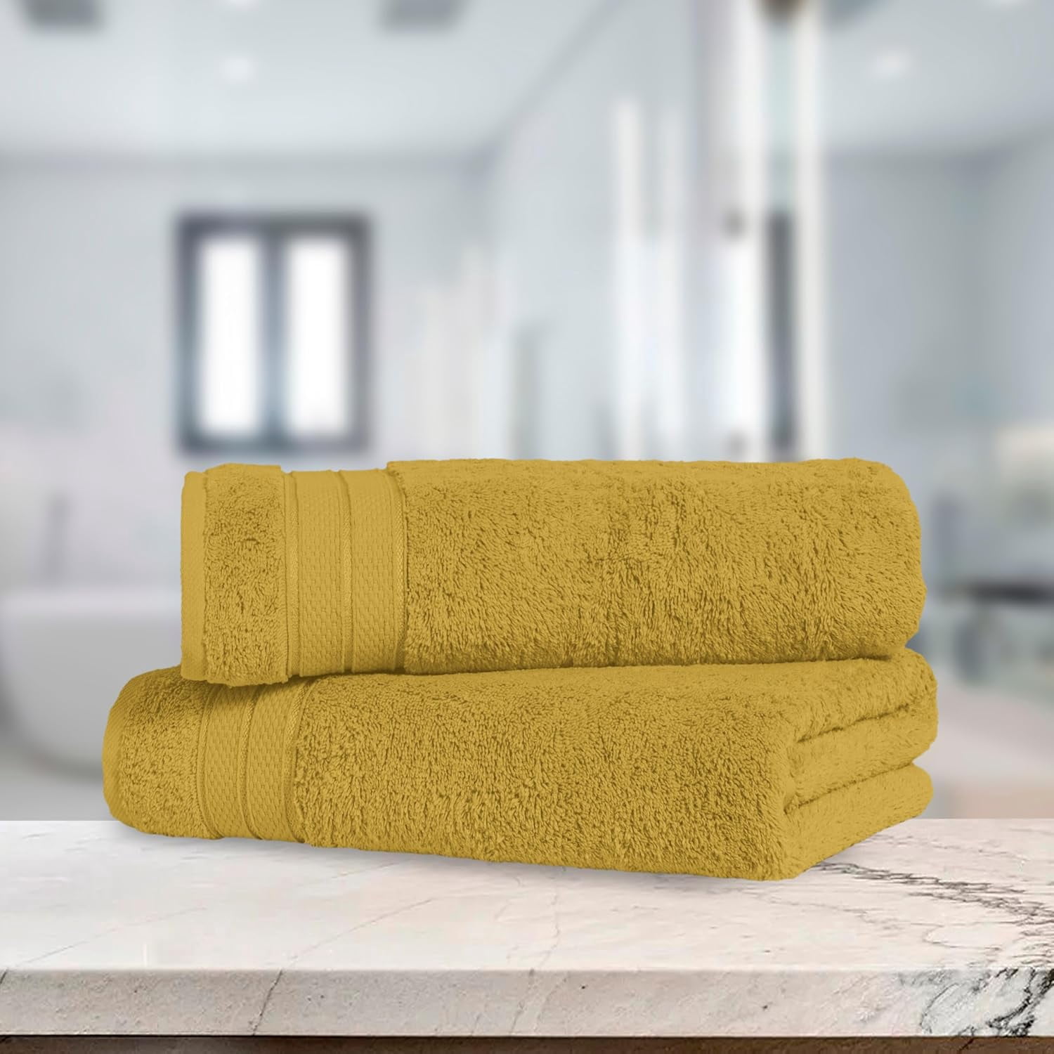 Elegant Comfort Turkish Popcorn Cotton Bath Towel Set, 27 x 54 Inches, 2-Pack, Hotel-Quality, Soft, Durable, Quick-Dry, Highly Absorbent Amber Gold