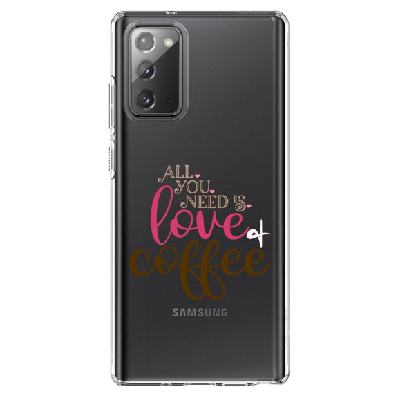 DistinctInk Clear Shockproof Hybrid Case for Samsung Galaxy Note 20 (6.7" Screen) - TPU Bumper Acrylic Back Tempered Glass Screen Protector - All You Need Is Love & Coffee