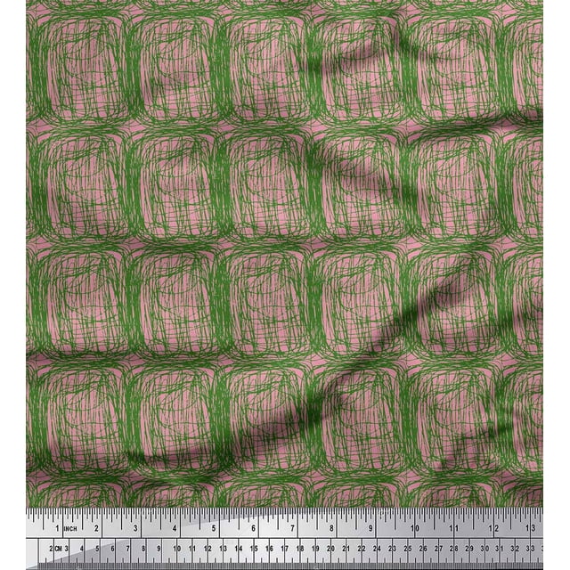 Soimoi Green Poly Georgette Fabric Brush Stroke Abstract Fabric Prints By Yard 42 Inch Wide