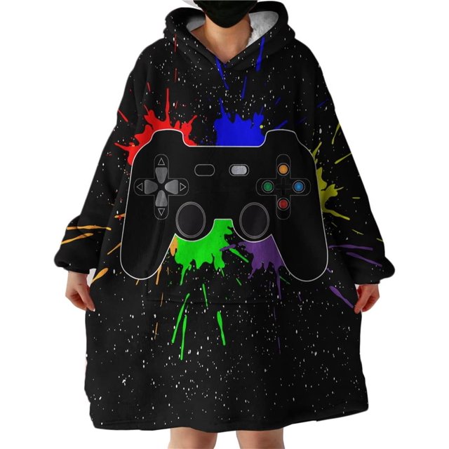 Couverture de Jeu Portable Chandail en Molleton Moderne pour Garçons, Couverture de Manette de Jeu Colorée avec Capuche Sherpa