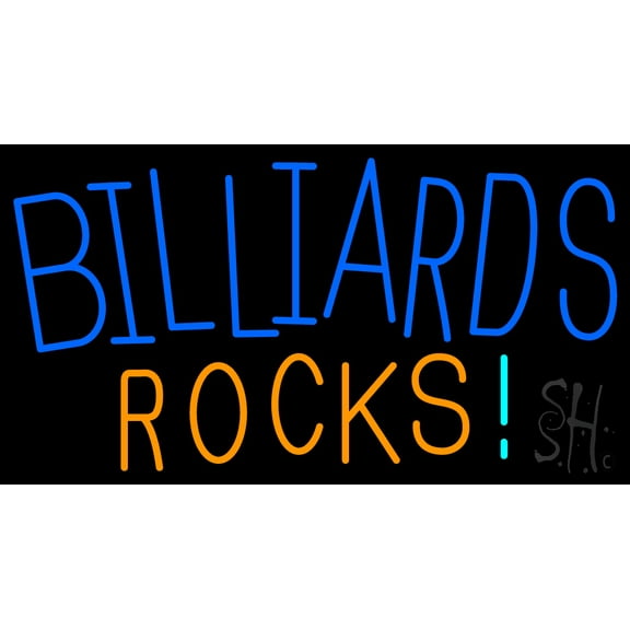 Billiards Rocks 1 LED Neon Sign 13 x 24 - inches, Black Square Cut Acrylic Backing, with Dimmer - Bright and Premium built indoor LED Neon Sign for wall décor, arcarde, and storefront.