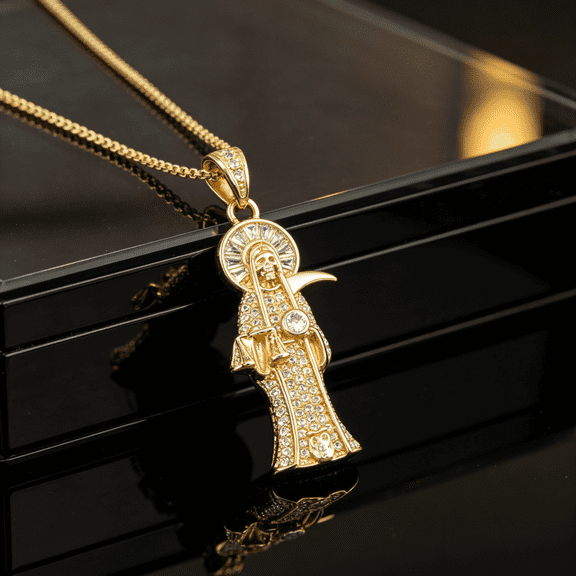 Santa Muerte Pendant Necklace For Men Women 14K Gold Filled Timeless Sacred Jewelry