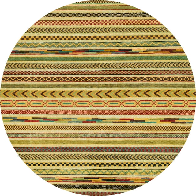 Ahgly Company Tapis d'Intérieur Rond Abstrait Doré Brun Jaune Oriental, 6 Pieds Rond