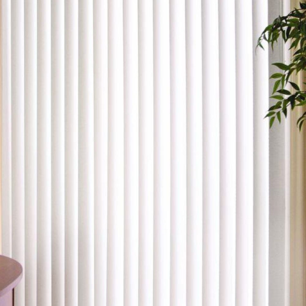 Vertical Hard Window Patio Blinds - White, 84" L x 78" W Plain & 3-1/2-Inch Vane - Easy Installation for All Patio Doors, Hardware Included - Aluminum Track for Durability, Anti-Static Slats