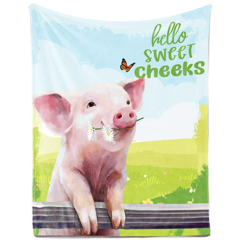 Kainsy Cute Pigs with Daisy Throw Blanket, Funny Pig Animal Gifts