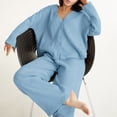 thumbnail image 4 of Ensembles de Pyjama pour Femmes Mode pour Dames Couleur Unie Coton Chemise Ample Manches Longues Pyjamas Pyjamas Ensemble Deux Pièces L, 4 of 4