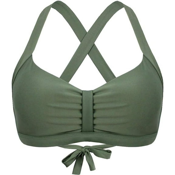 Ladies Fashion Sexy Gathered Solid Color Bikini Swimsuit Top