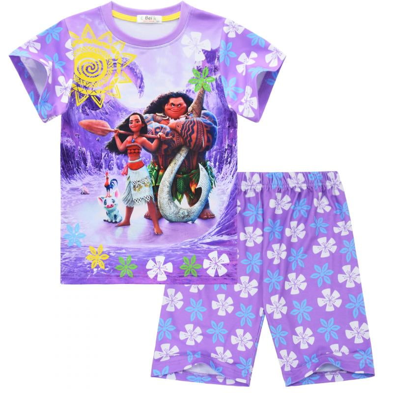 Girl's Moana Pajamas 2 Piece Set Summer Short Sleeve Cartoon Homewear Set Sleepwear