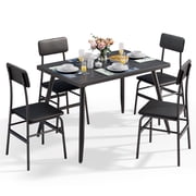 Aiho 5-Piece Modern Dining Set, Metal & Wood Table & 4 Chairs, Space-Saving for Small Spaces & Apartments, Black