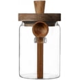 thumbnail image 1 of Frasco de vidrio con tapa de madera y cuchara, 20.3 oz, contenedor para almacenar alimentos, tarro para café, contenedor para posos de café, recipiente de vidrio para almacenar alimentos (1 paquete), 1 of 5